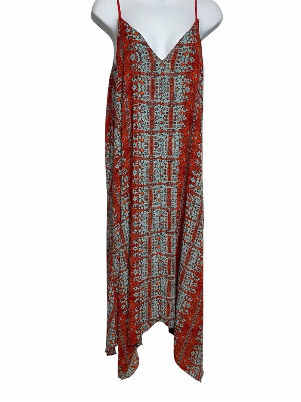 Eight Sixty Orange Light Blue Slip Maxi Dress Size Medium Flowy Hippie Summer